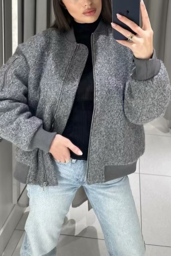 Drune | Kragenlose Lange Ärmel Ripp-Flugjacke