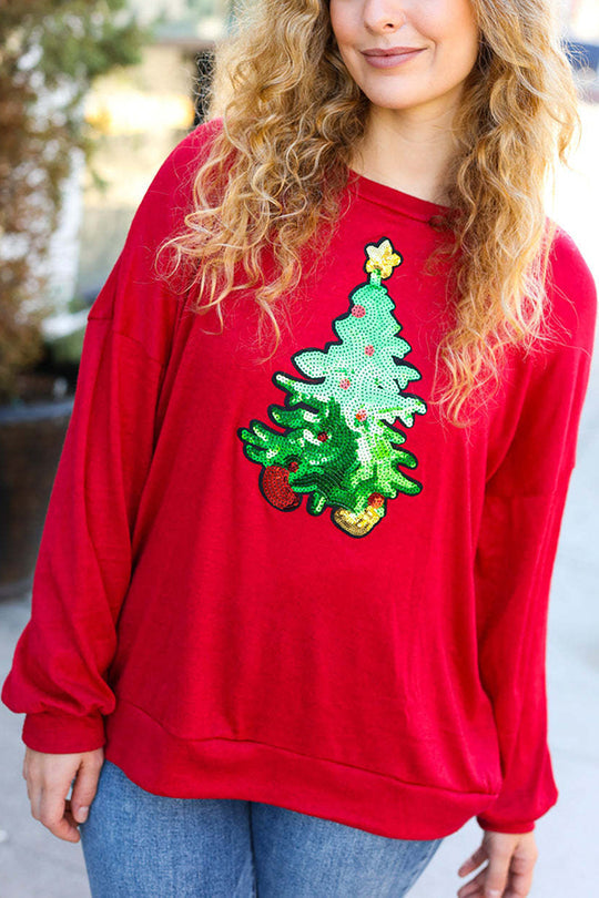 Drune | Weihnachtsbaum Feiertag Pailletten Freizeit Locker Sweatshirt