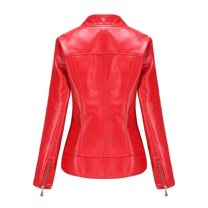 Drune | Faux Leather Motojacke - Asymmetrischer Reißverschluss - Taillierte Passform - Kräftige Farben