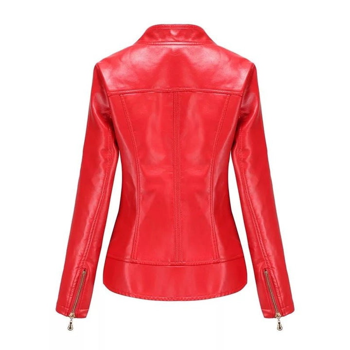 Drune | Faux Leather Motojacke - Asymmetrischer Reißverschluss - Taillierte Passform - Kräftige Farben