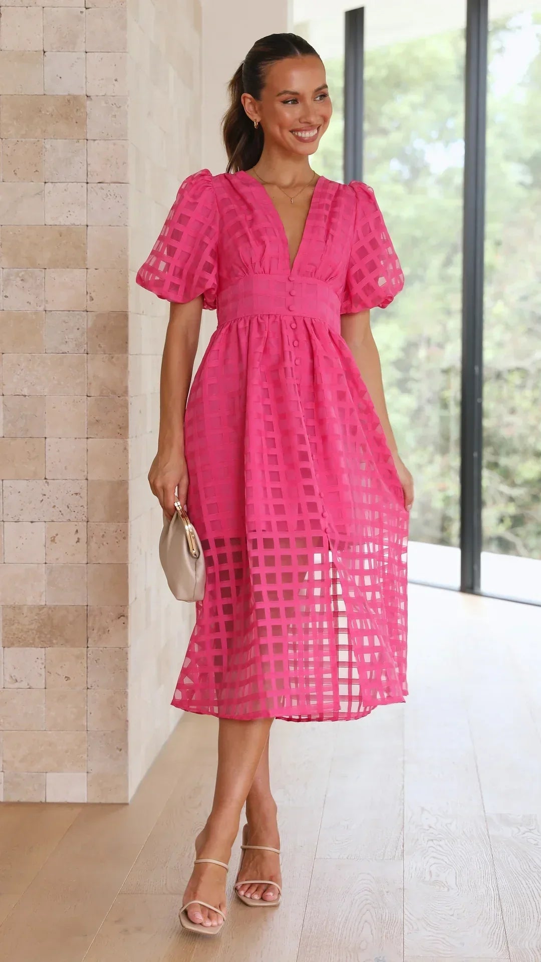 Drune | Puffärmel Midi-Kleid