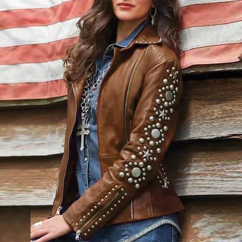 Drune | Lederjacke Nieten Design Reißverschluss Details Klassischer Biker Stil