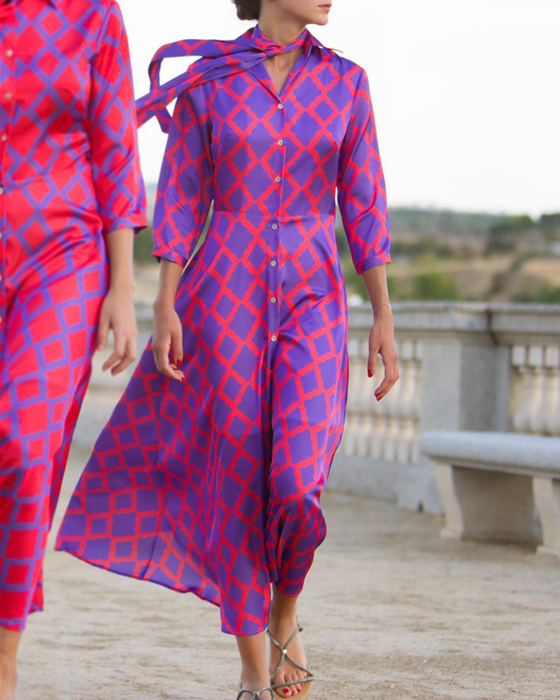 Drune | Hemdkleid mit V-Ausschnitt und 3/4 Ärmeln