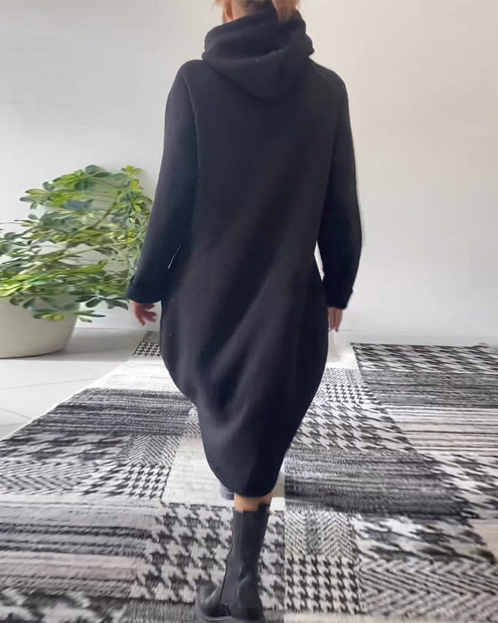 Drune | Lässiges Einfarbiges Kleid mit Kapuze