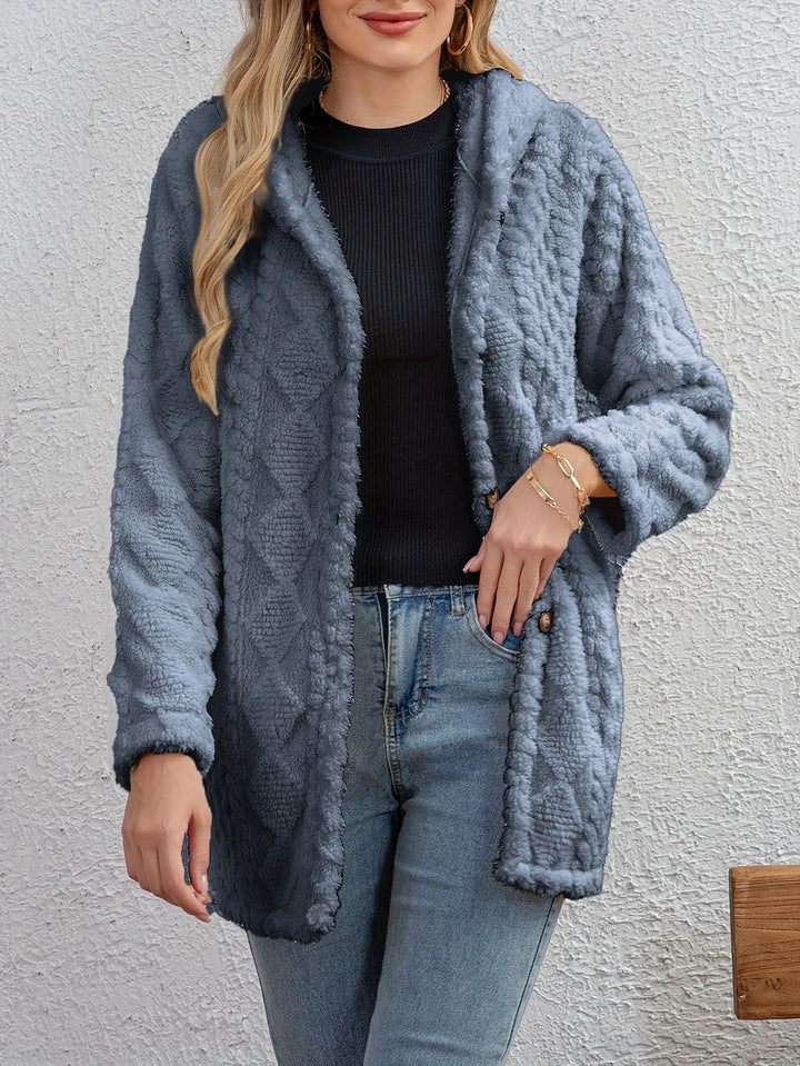 Drune | Fluffy Kapuzenjacke mit Knöpfen Polyester Weich und Warm