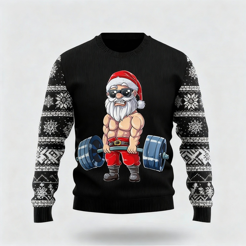 Drune | Kraftvoller Weihnachtsmann Druck - Schwarzer Feiertags-Icon Pullover