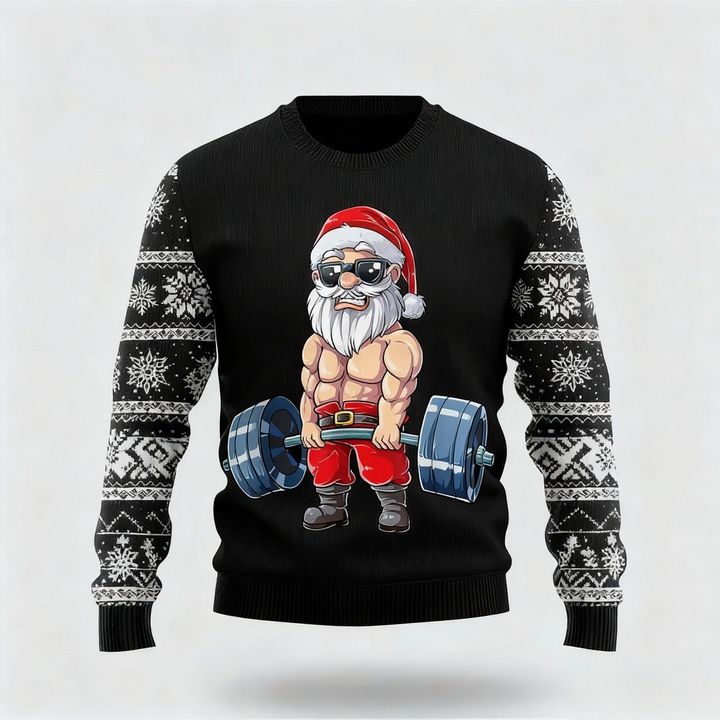 Drune | Kraftvoller Weihnachtsmann Druck - Schwarzer Feiertags-Icon Pullover