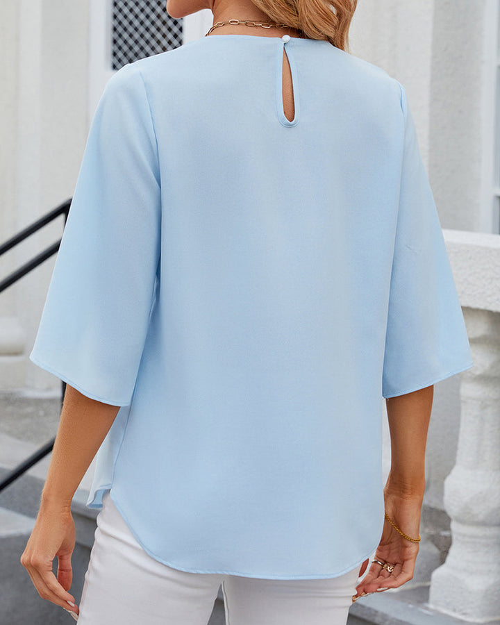 Drune | Elegante einfarbige Bluse mit halben Ärmeln