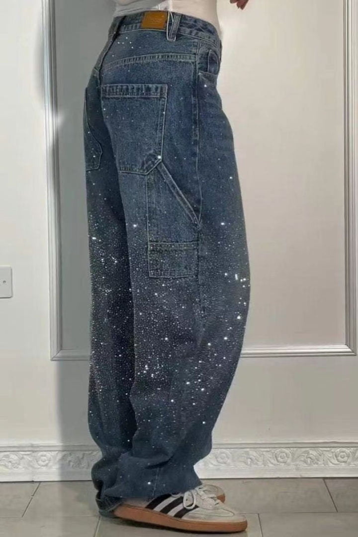 Drune | Damen Gewaschene Jeans Mit Strassdetails Im Weiten Schnitt
