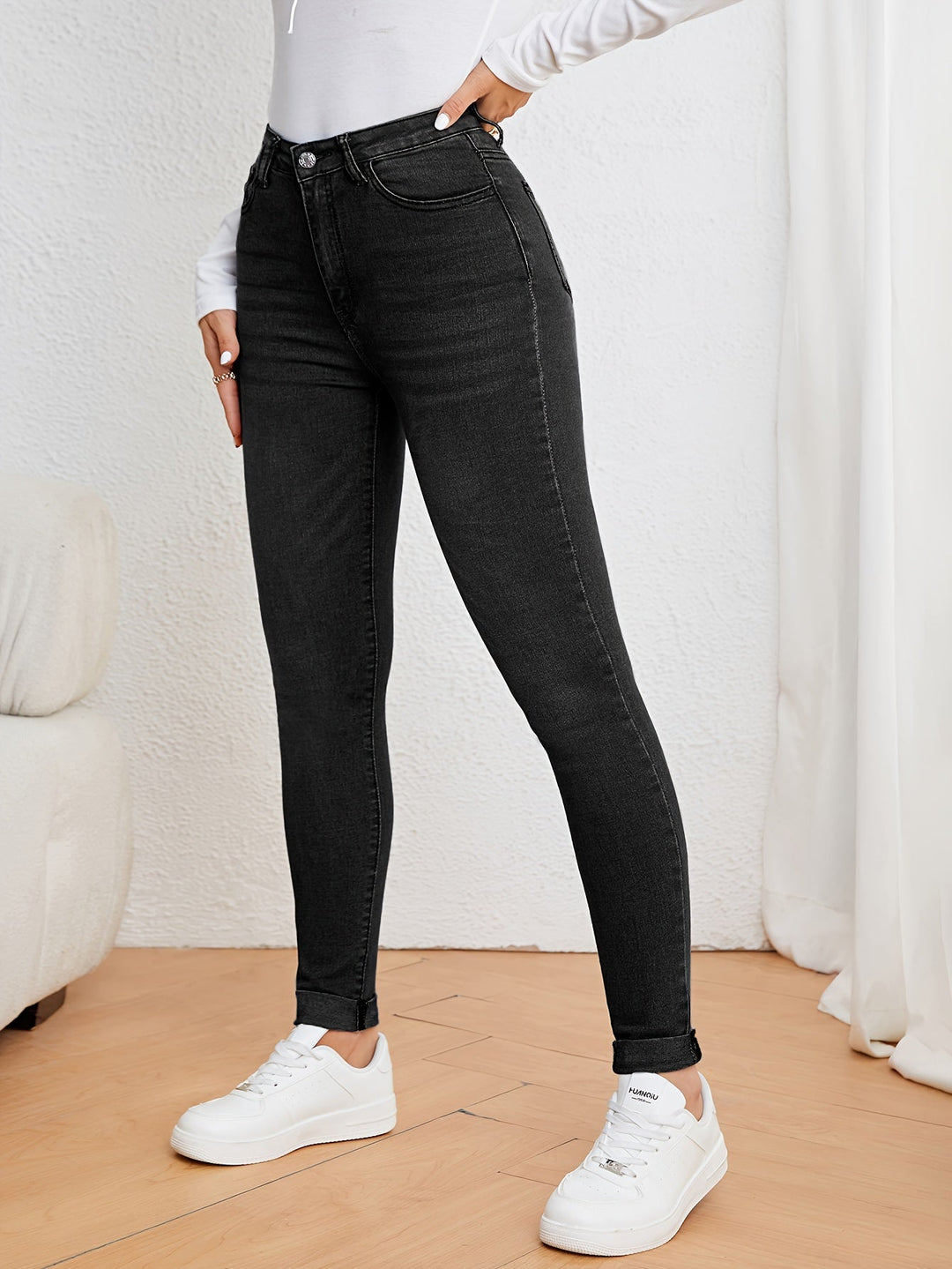 Drune | Olivgrüne High Waist Slim Fit Jeans Mit Stretch Denim