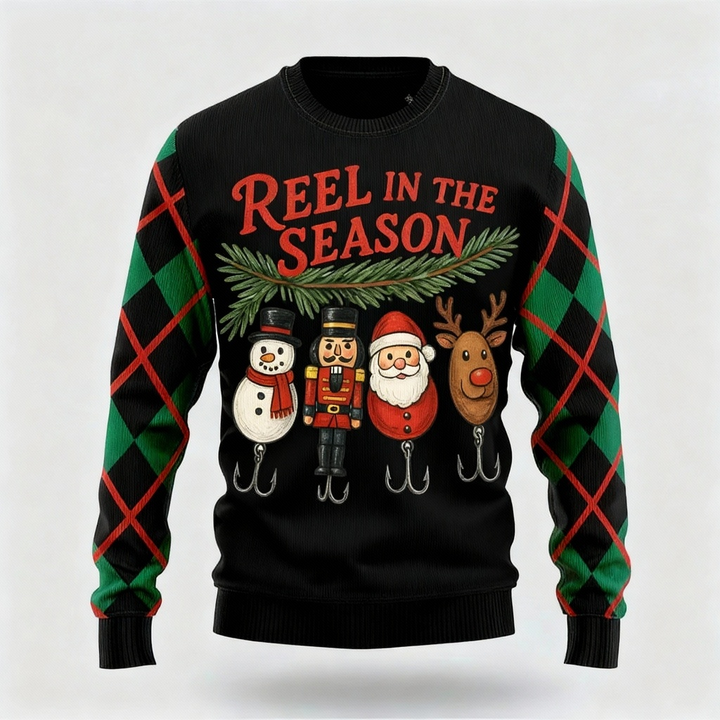 Drune | Klassisches Weihnachtsmuster Design - Maximalistischer Weihnachtsdruck Hässlicher Pullover