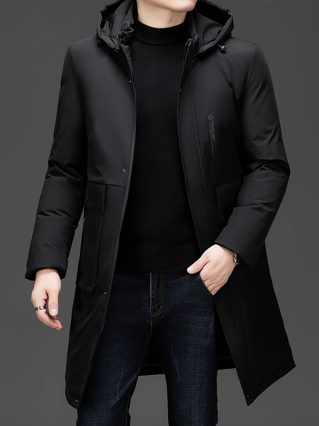 Drune | Lange Winterjacke mit Kapuze Polyester Warm und Windabweisend