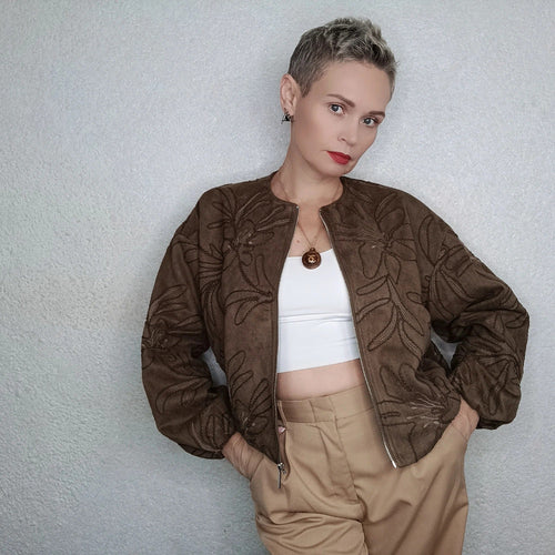 Drune | Bomberjacke mit Wildlederstruktur und Stickerei