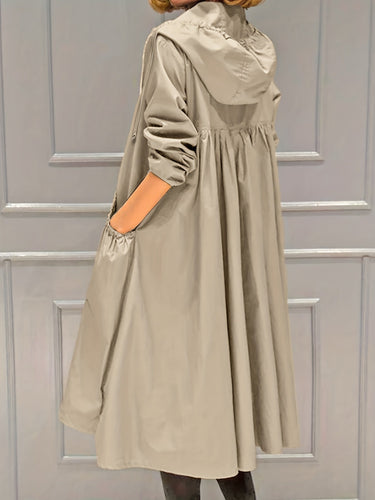 Drune | Damen Lässig Lange Jacke Mit Kapuze Und Reißverschluss