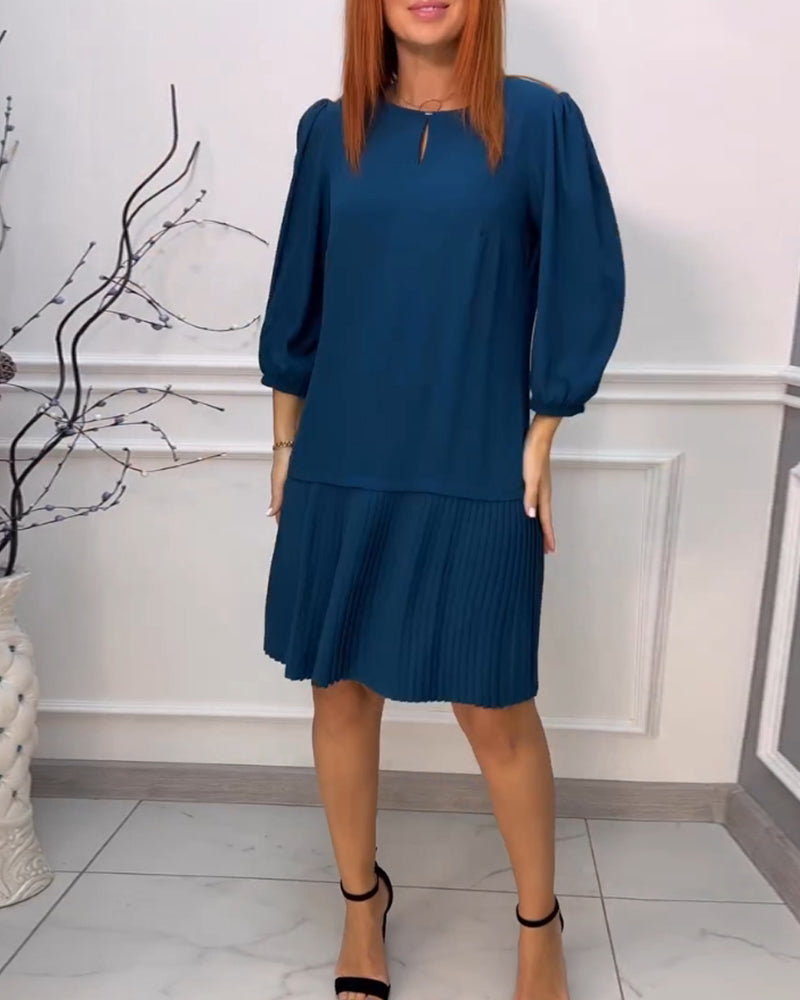 Drune | Einfarbiges Plissiertes Patchwork Kleid
