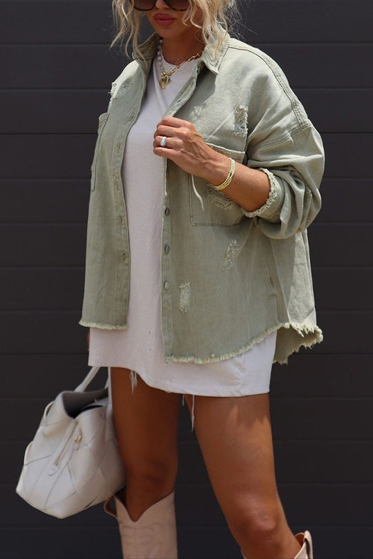 Drune | Revers Langarm Ripped Denim Jacke