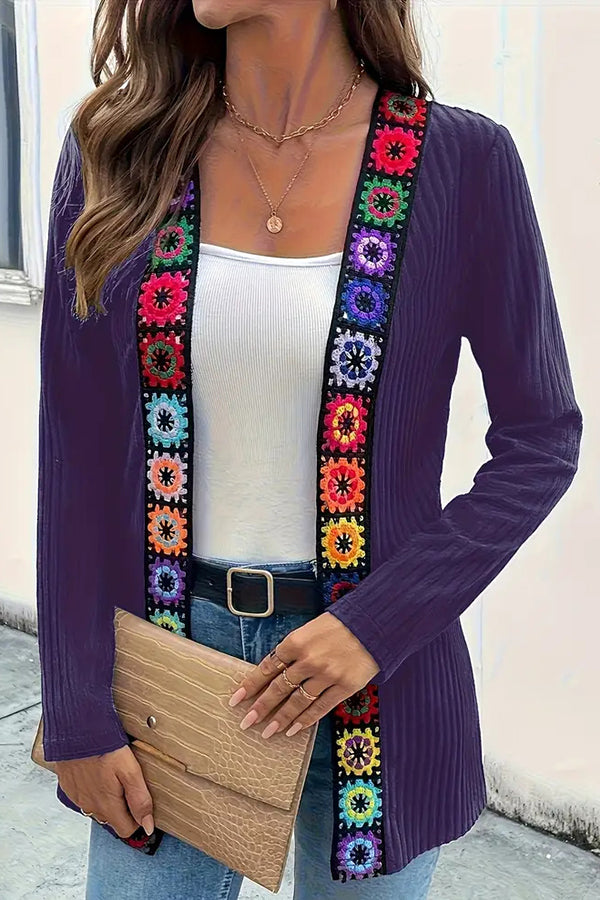 Drune | Strickcardigan mit Blumenrand und langen Ärmeln