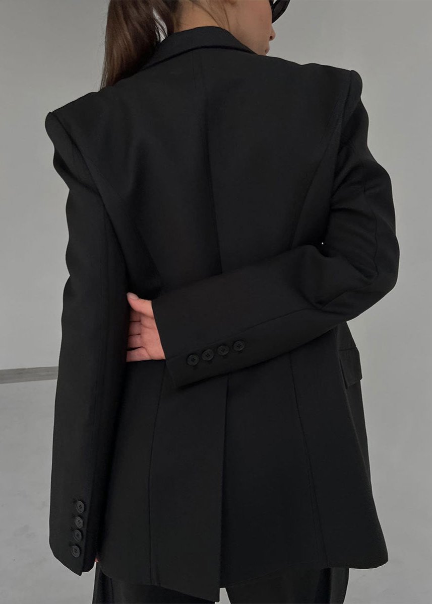 Drune | Schwarze V-Ausschnitt Anzugjacke - Elegante Raffinesse