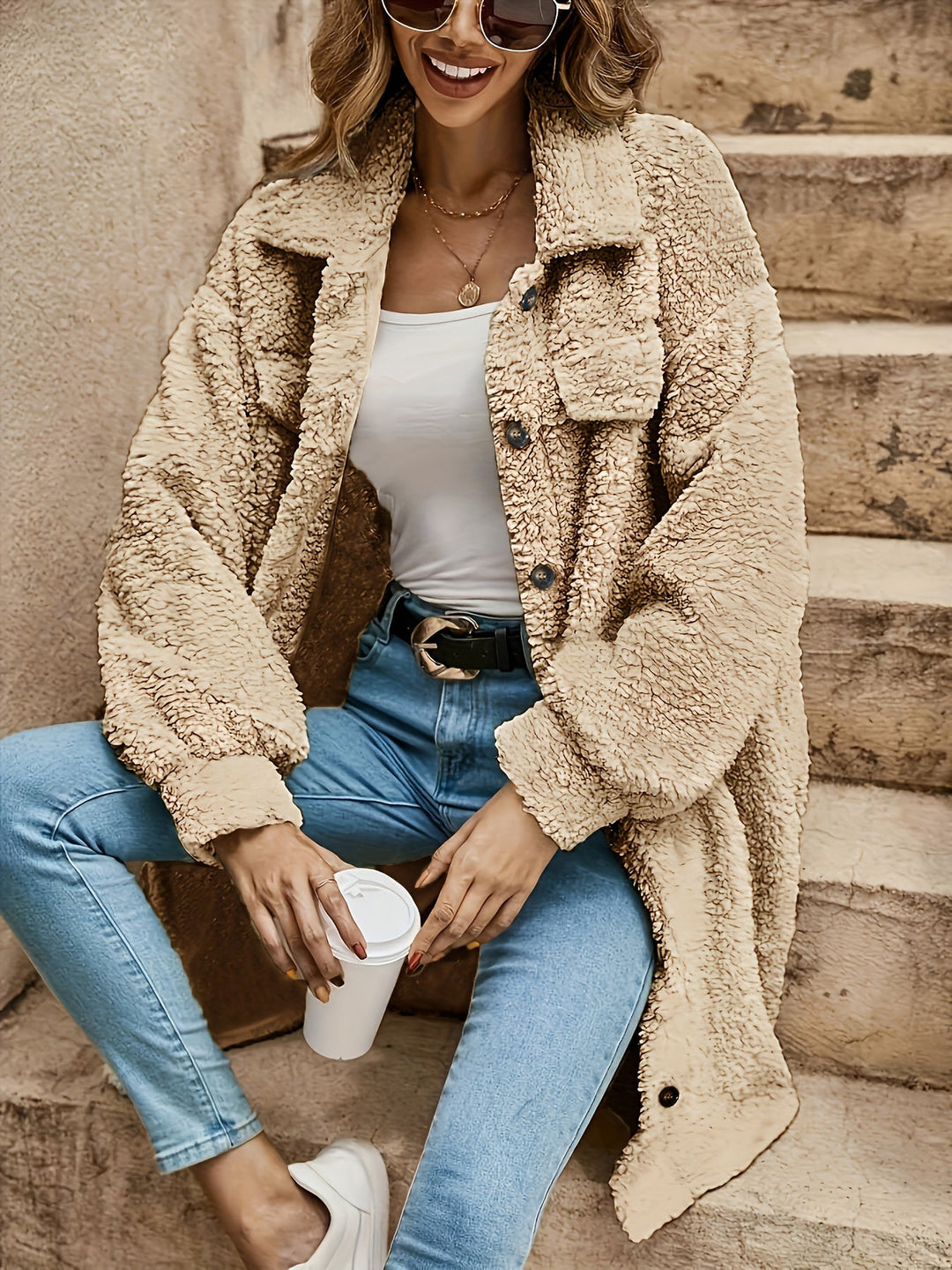 Drune | Lange Jacke Im Sherpa-stil Polyester Warm und Stilvoll