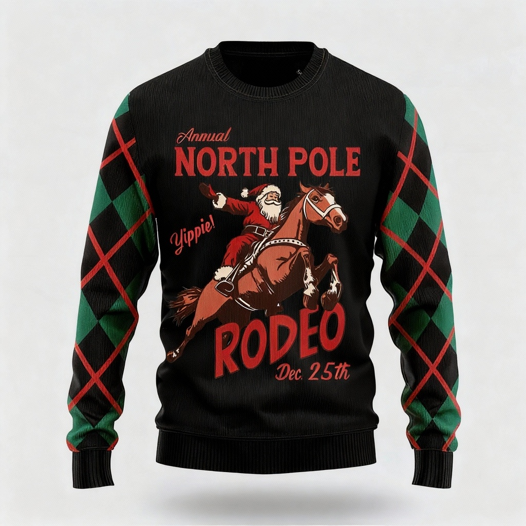 Drune | Künstlerisches Weihnachtsmann-Musterdesign - Maximalistischer Weihnachtsdruck Ugly Sweater