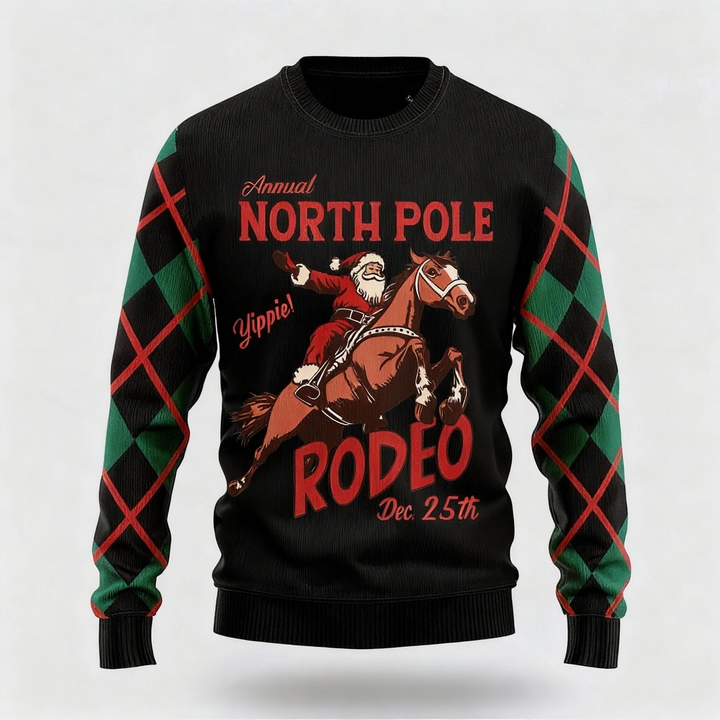 Drune | Künstlerisches Weihnachtsmann-Musterdesign - Maximalistischer Weihnachtsdruck Ugly Sweater