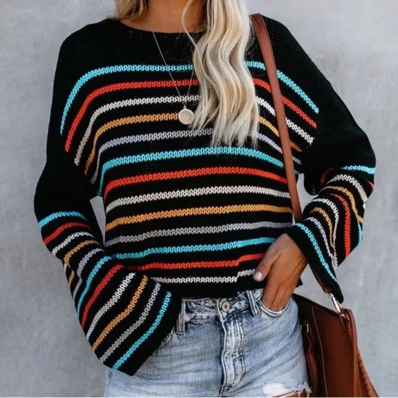 Drune | gestreifter V-Ausschnitt-Strickpullover für lässig-schicke Looks