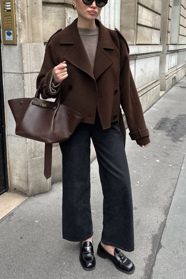Drune | Revers Temperament Doppelreiher Haar Wolljacke