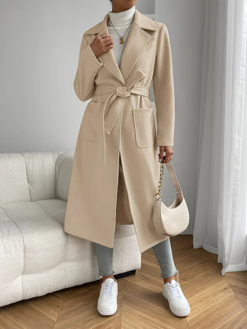 Drune | Trenchcoat mit aufgesetzten Taschen, langer Länge und Uni-Farbe sowie langen Ärmeln für Damen - Perfekt für den Alltag