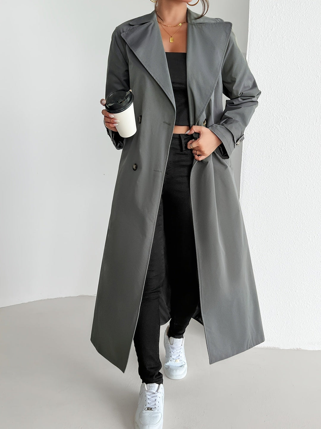 Drune | einfarbiger Trenchcoat mit Gürtel für Damen - Perfekt für legere Tage