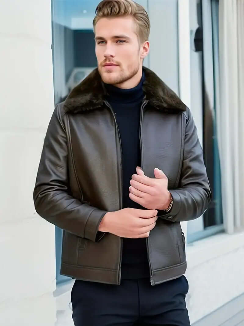 Drune | Herren Schwarze Leder Herbstjacke