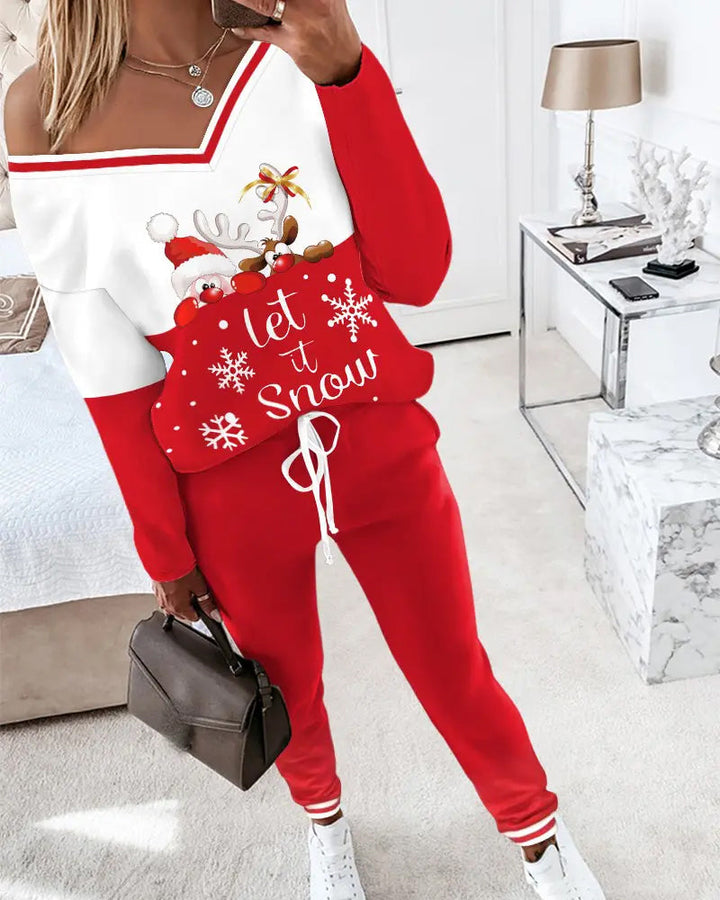 Drune | Lässiger Sport V-Ausschnitt Weihnachtsdruck