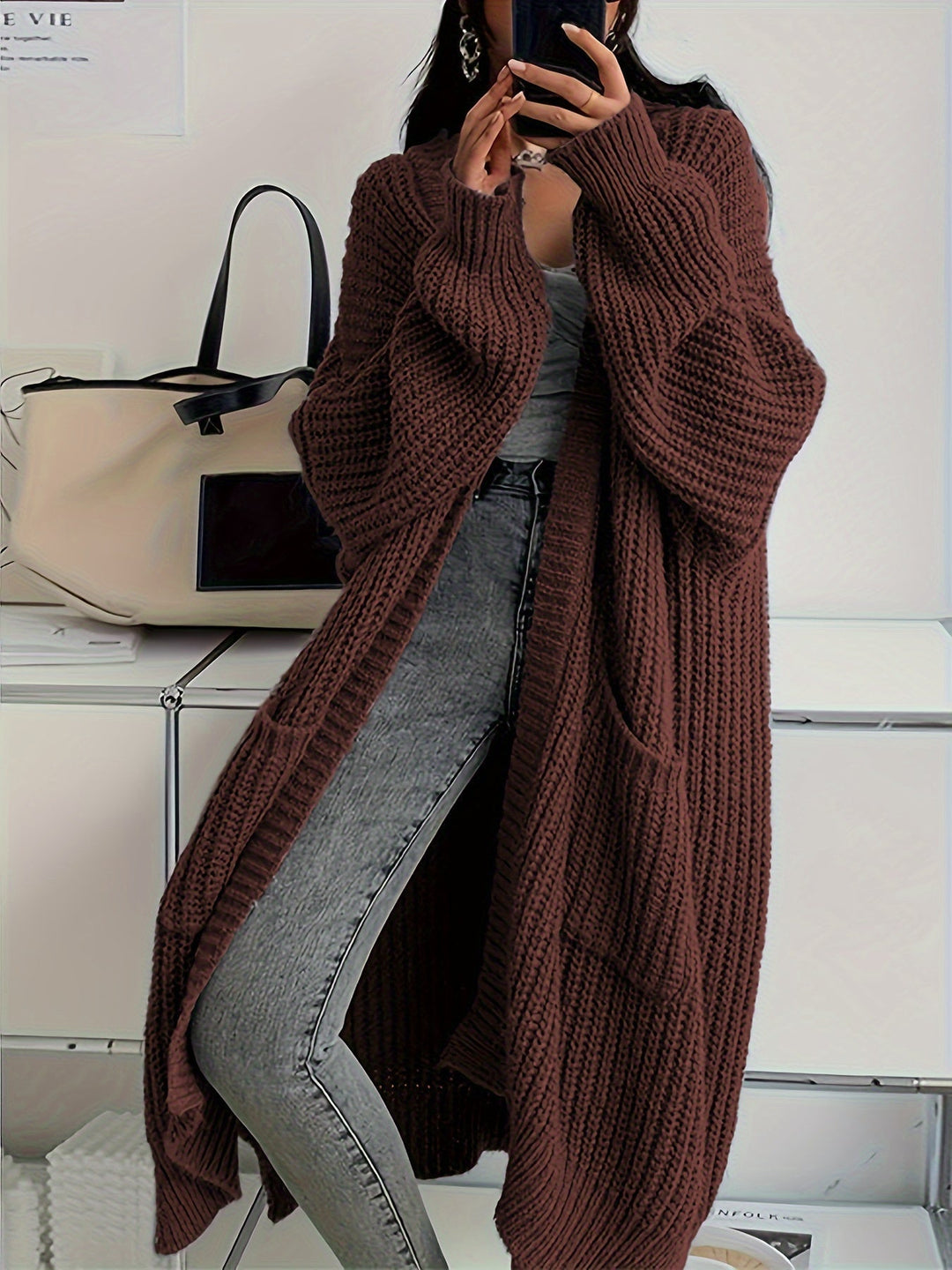 Drune | Lange, lässige Wolljacke mit aufgenähten Taschen für Frauen - Perfekt für den Alltag
