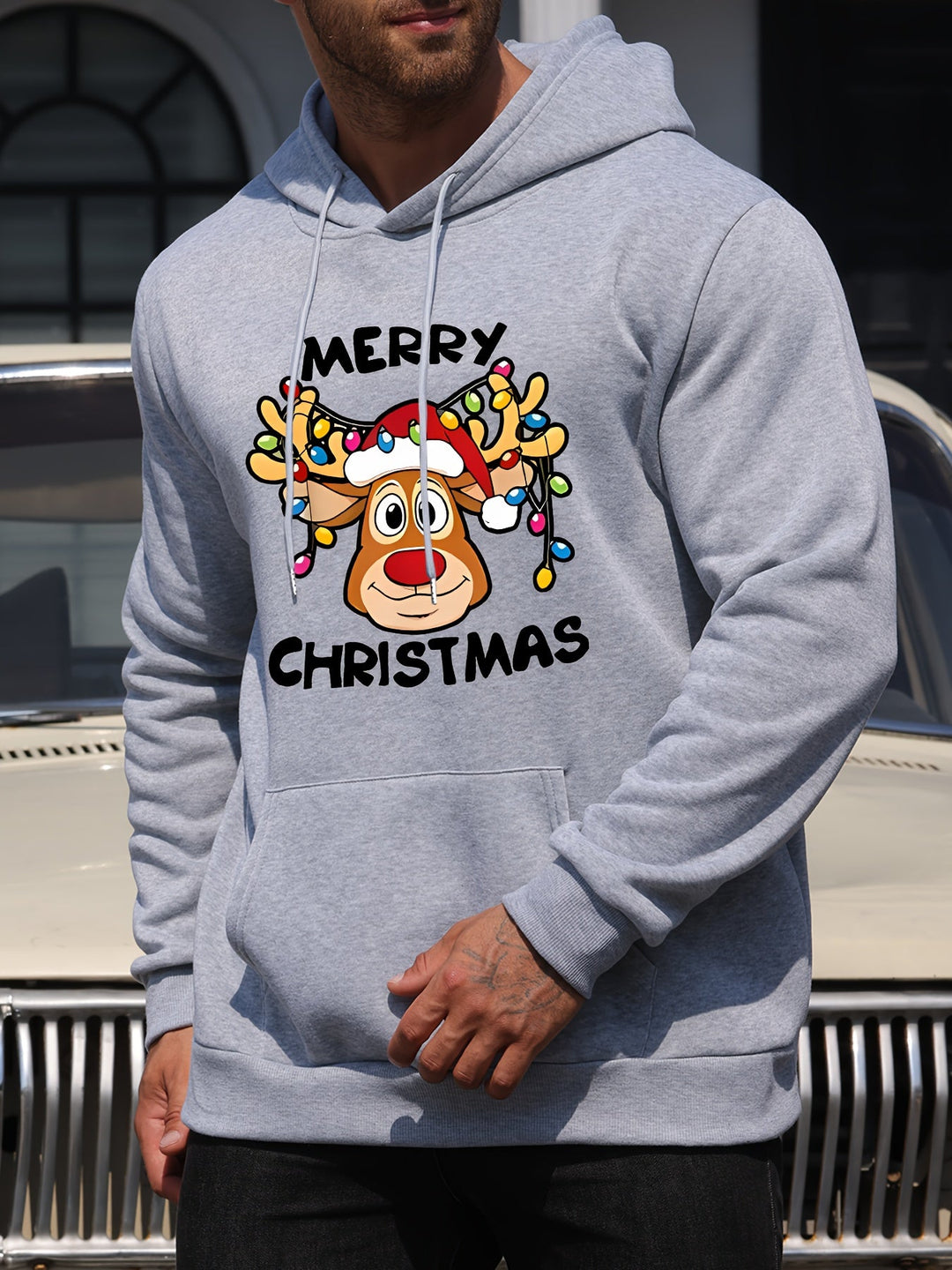 Drune | Weihnachtskapuzenpullover mit Rentierdruck Polyester Frohe Weihnachten Design