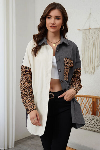 Drune | Leopard-Kontrast-Button-Up-Jacke