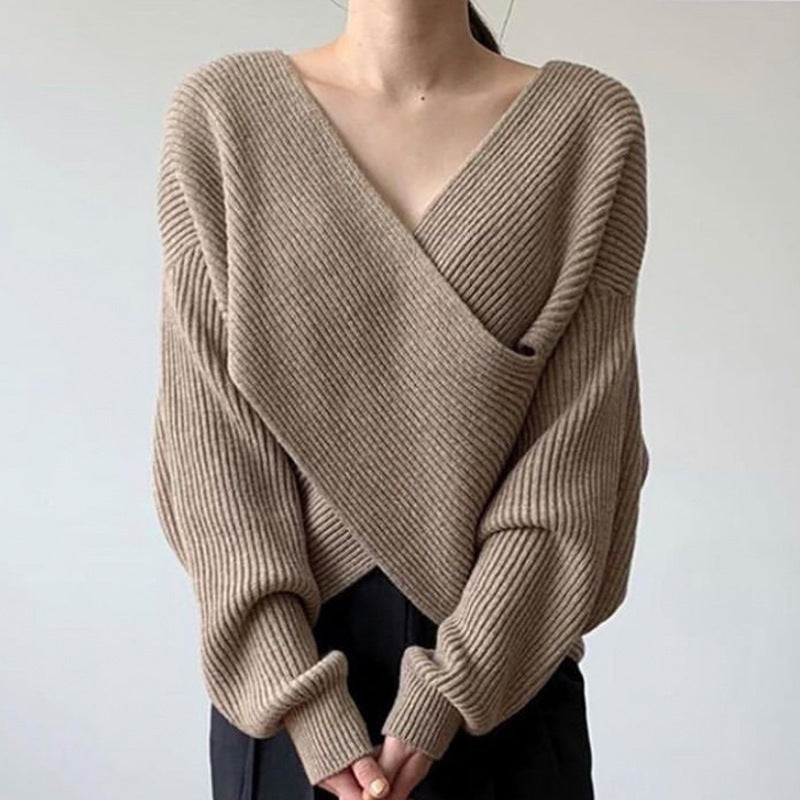 Drune | Rippstrick-cross-over-pullover Weich und Elegant Moderne Passform