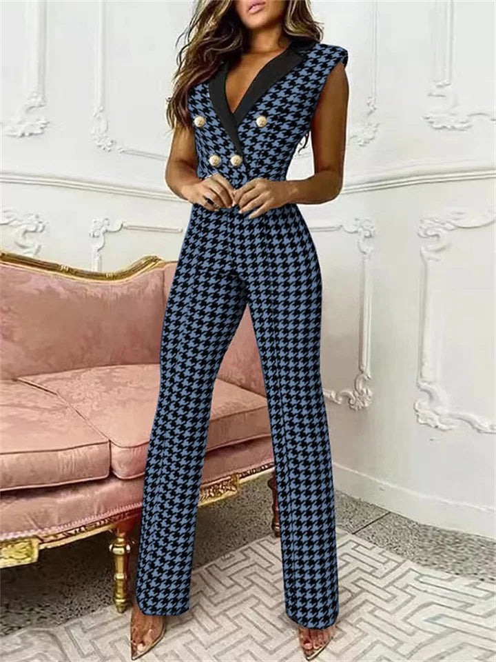 Drune | Jumpsuit mit V-Ausschnitt und Pied-de-Poule-Druck | Trendy und Elegant