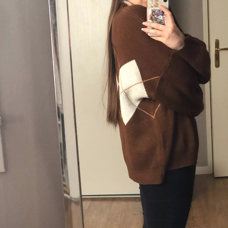 Drune | Oversized Argyle Sweater Weich und Warm Lässig Chic