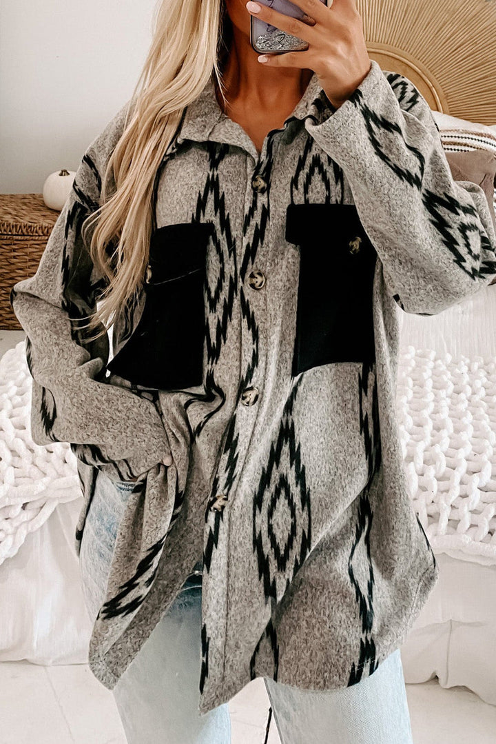 Drune | Hemdjacke mit Aztekischem Druck Weiche Wollmischung Boho-chic Stil