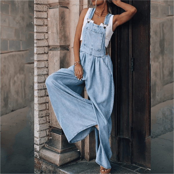 Drune | Damen Denim-Overalls mit weitem Bein Design