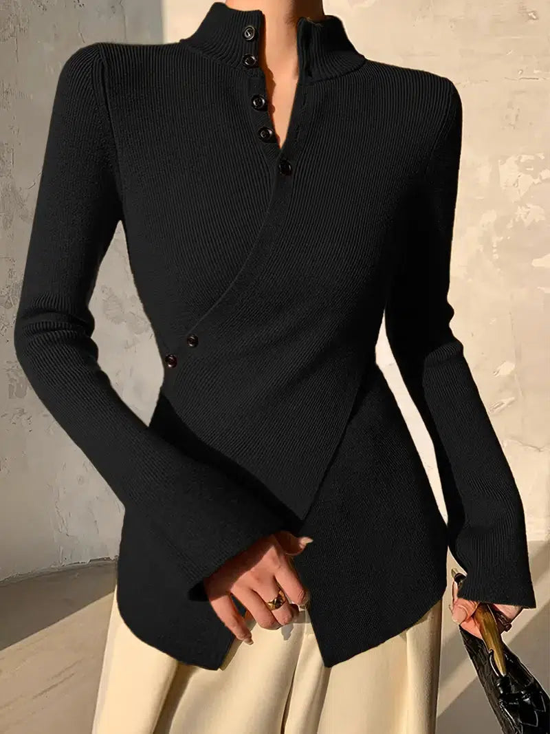 Drune | Asymmetrisch Strukturstrick Bluse Polyester-mischung Elegant und Modern