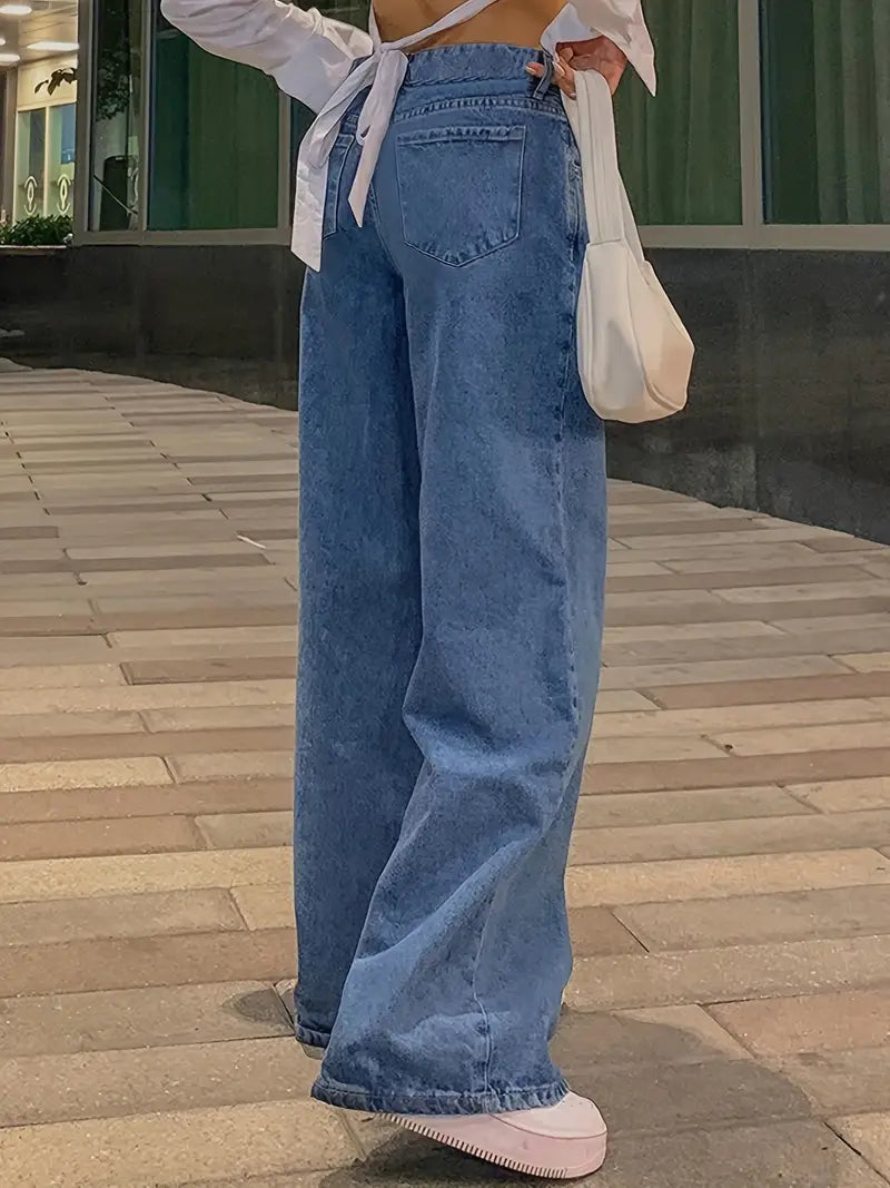 Drune | Dunkelblaue Lockere Baggy Boyfriend Jeans Mit Niedriger Taille