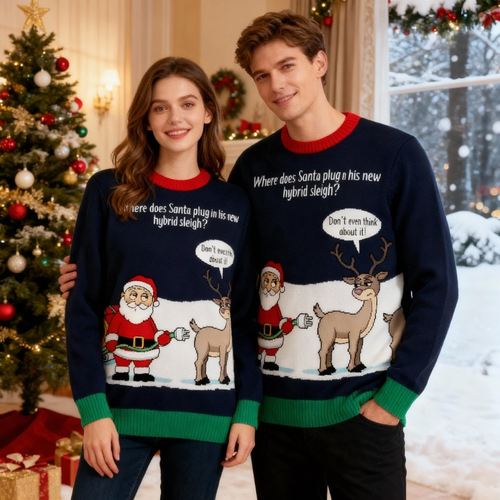 Drune | Festlich & Furchtlos: Goofy Santa Print Weihnachts-Pullover