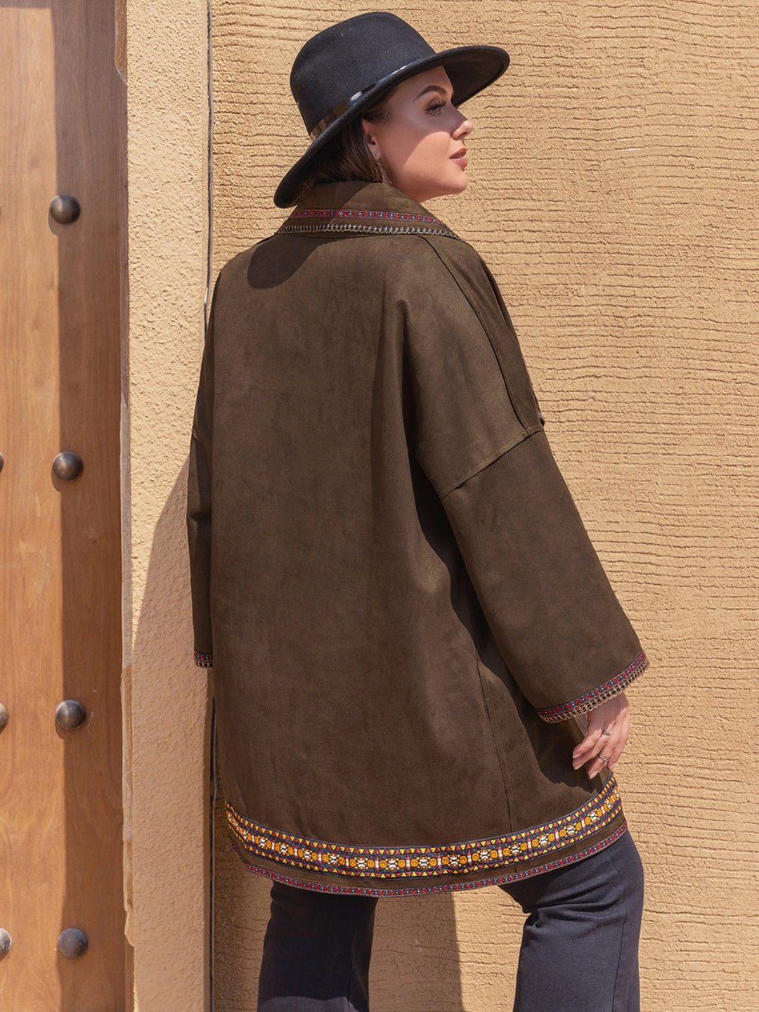 Drune | inspirierter Kimono-Jacke - Bestickter Saum - Leichtgewichtige Baumwollmischung - Lässiger schicker Layer
