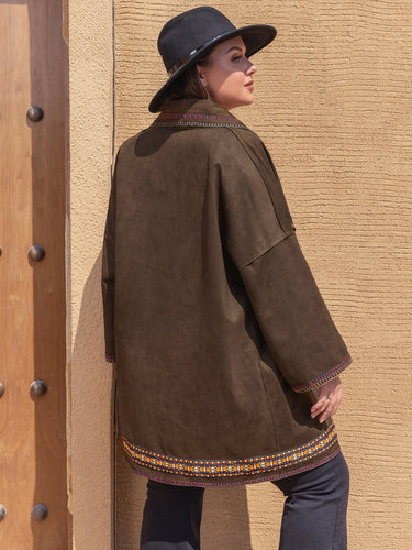 Drune | inspirierter Kimono-Jacke - Bestickter Saum - Leichtgewichtige Baumwollmischung - Lässiger schicker Layer