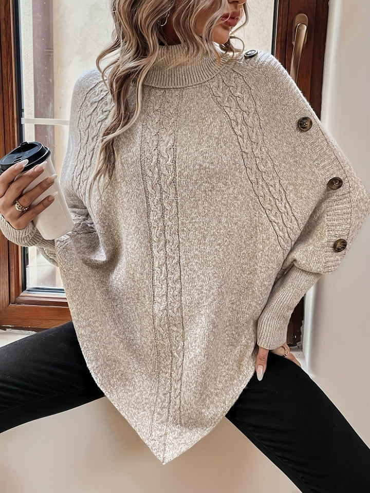Drune | Poncho Sweater mit Knöpfen Acryl Elegant und Komfortabel