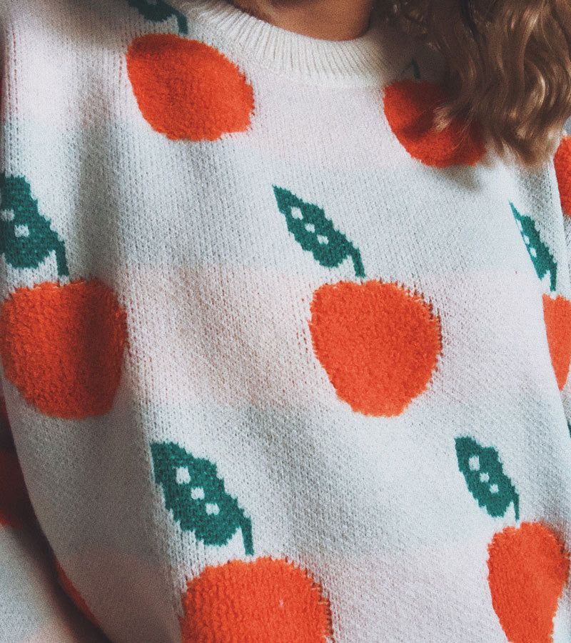Drune | Strickpullover mit Früchteprint Weich und Einzigartig Gemütliche Passform