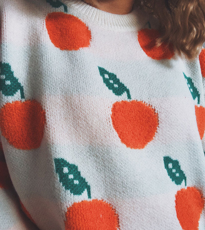 Drune | Strickpullover mit Früchteprint Weich und Einzigartig Gemütliche Passform