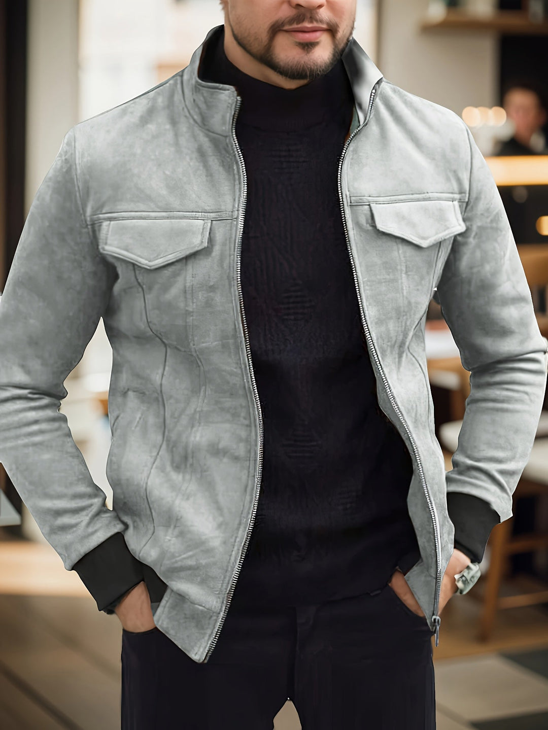Drune | lässige warme Wildlederjacke mit Samtprint für Herren - Ideal für Herbst/Winter