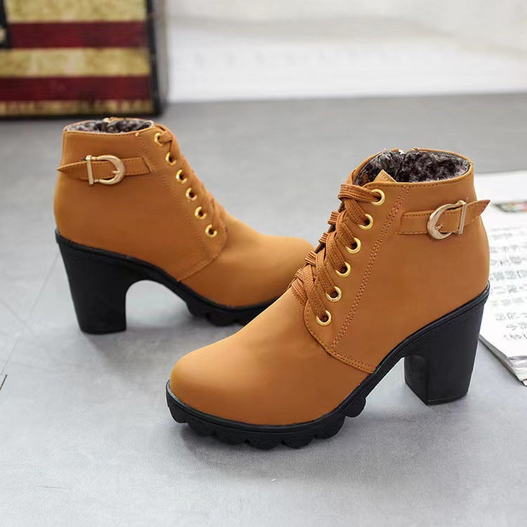 Drune | Stiefeletten mit Blockabsatz - Warm Gefüttert - Rutschfeste Sohle - Goldene Details