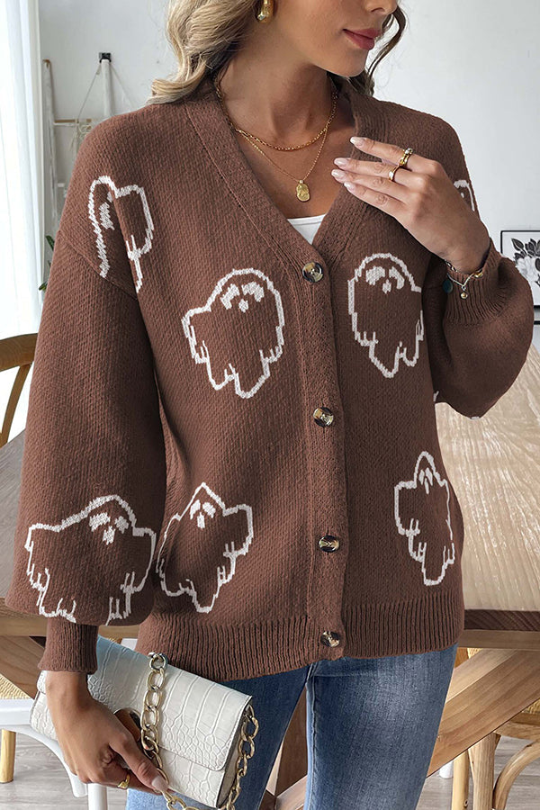 Drune | Halloween-Geist-Button-Pullover
